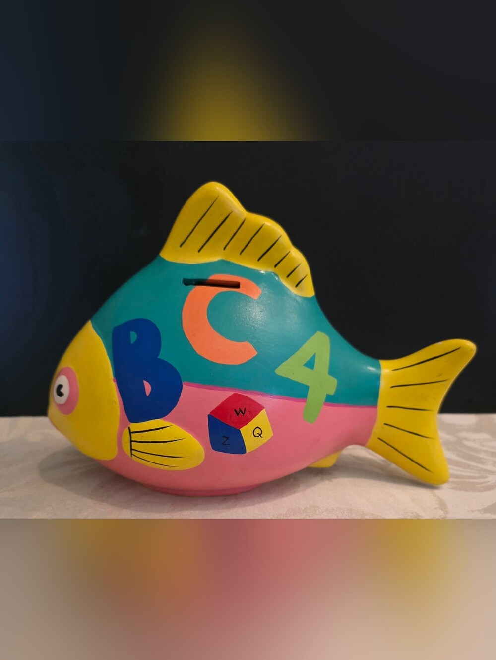 Vintsge 'Elementary' Fish Piggy Bank Hand Painted in Izamal Yucatan, Mexico